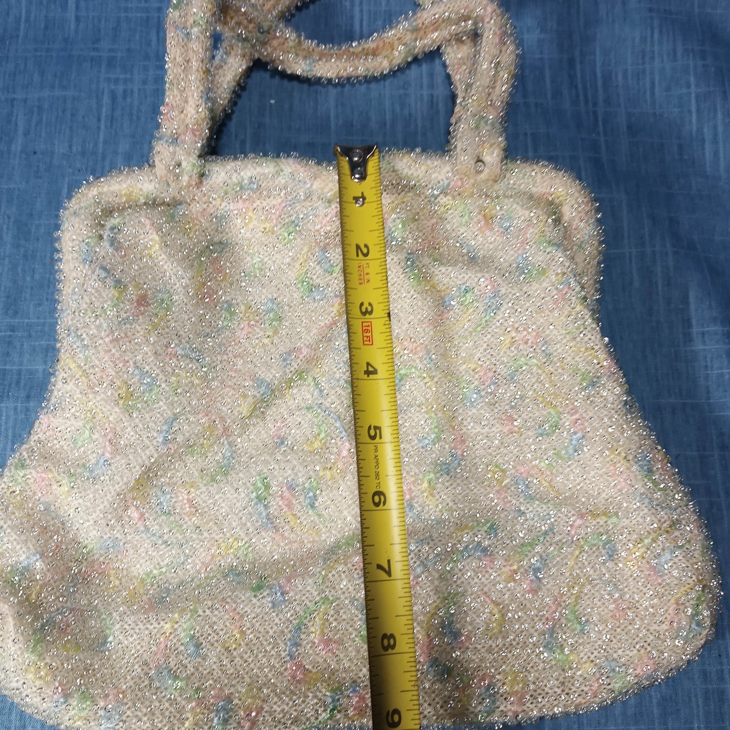 1950's Cream Pastel Bead Purse by Corde Bead USA