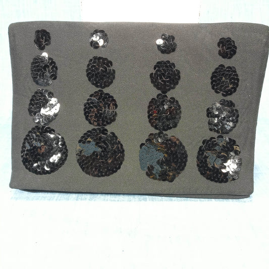 1970s Vintage Black Chiffon and Sequin Polka Dot Evening Clutch by Magid