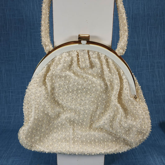 1950s Vintage Cream Beaded Bag by Corde' Bead