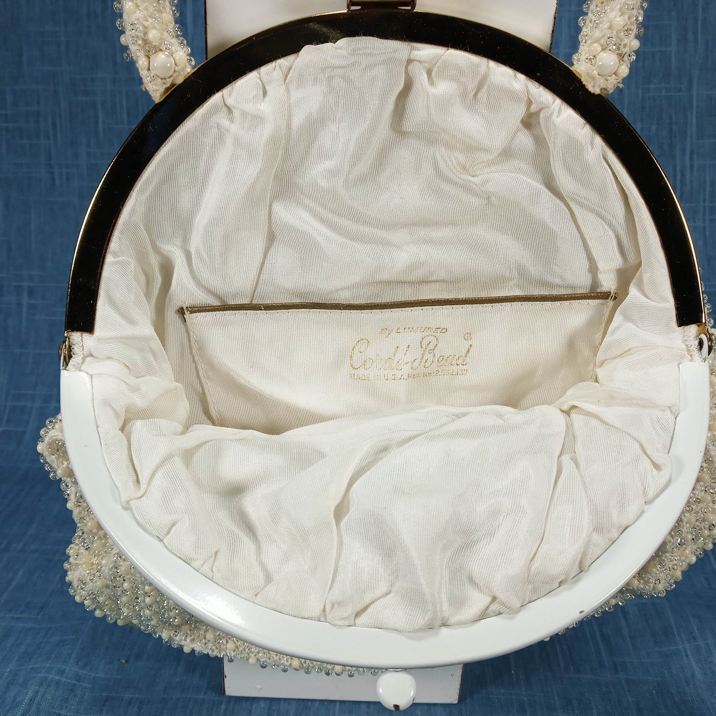 1950s Cream Beaded Bag by Corde' Bead