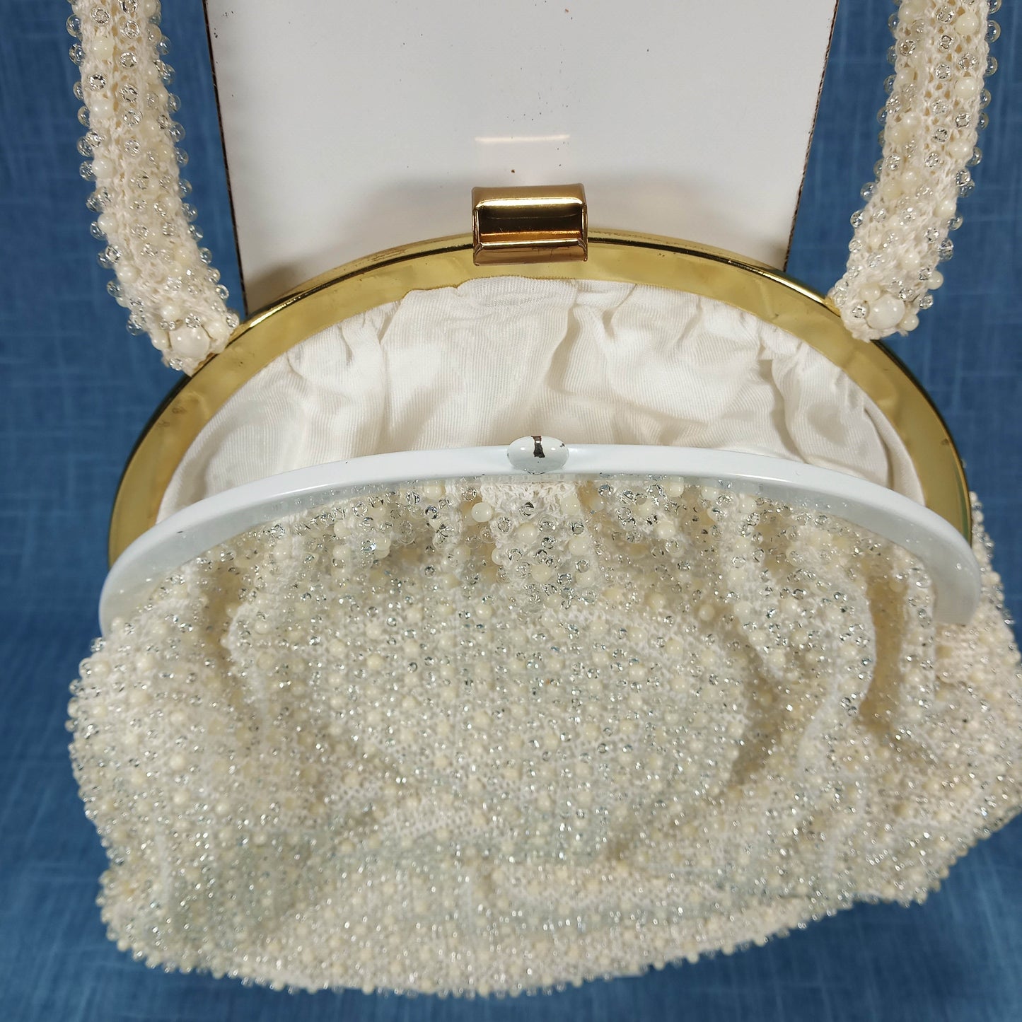 1950s Cream Beaded Bag by Corde' Bead
