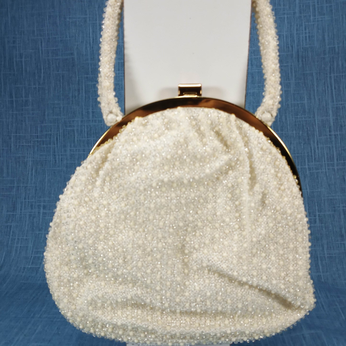 1950s Cream Beaded Bag by Corde' Bead