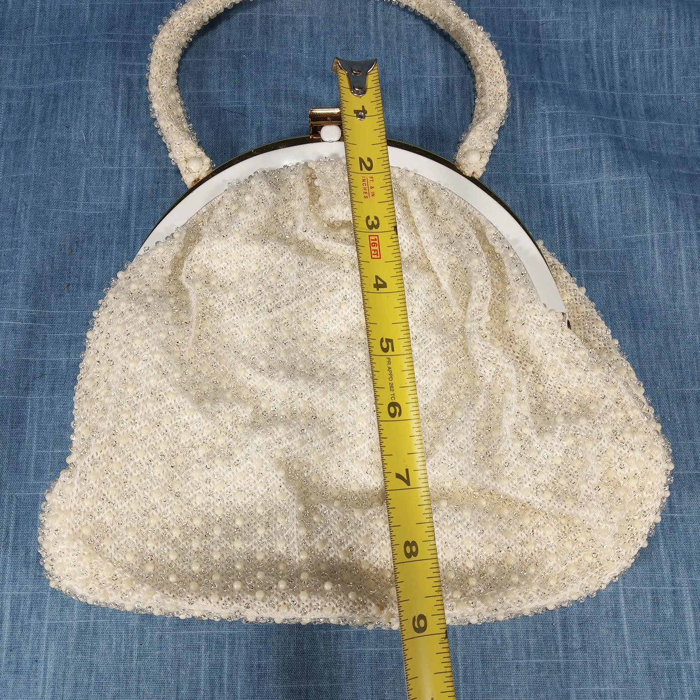 1950s Cream Beaded Bag by Corde' Bead