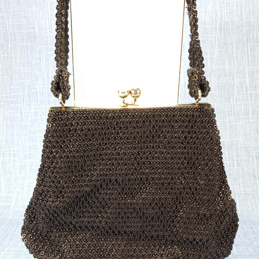 1950s Vintage Black Hob Nob Beaded Purse by Ring Bead