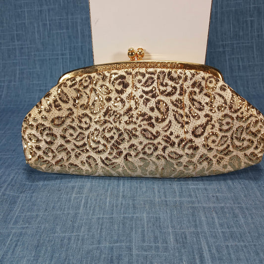 1950s Vintage Gold and Cream Lame' Evening Clutch