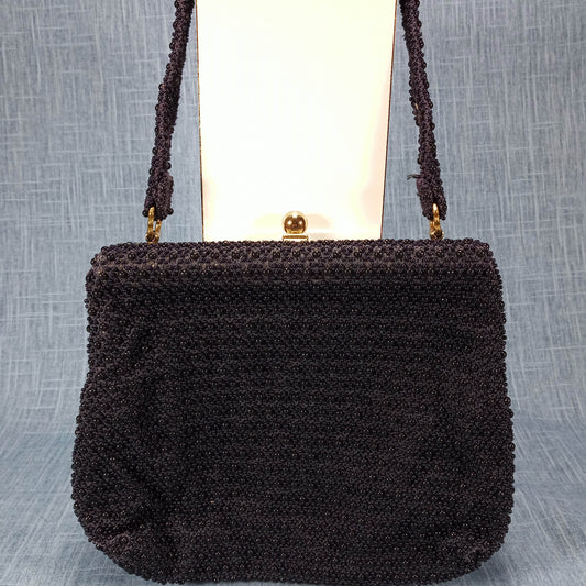 1950s Vintage Navy Blue Hob Knob Beaded Purse