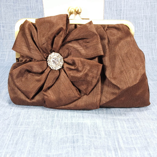1970s Vintage Purse with Brown Fabric Bow Clutch