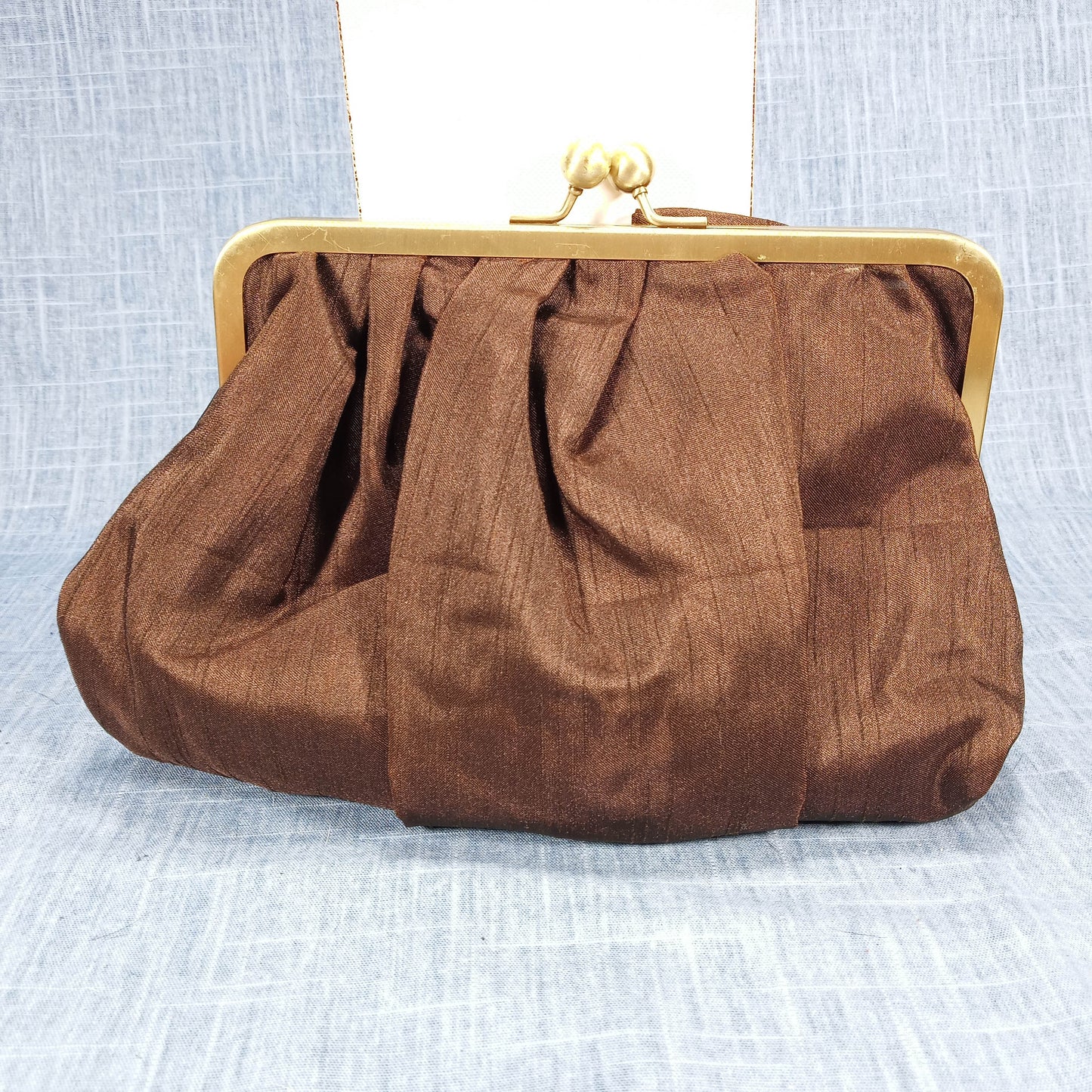 1970s Vintage Purse with Brown Fabric Bow Clutch