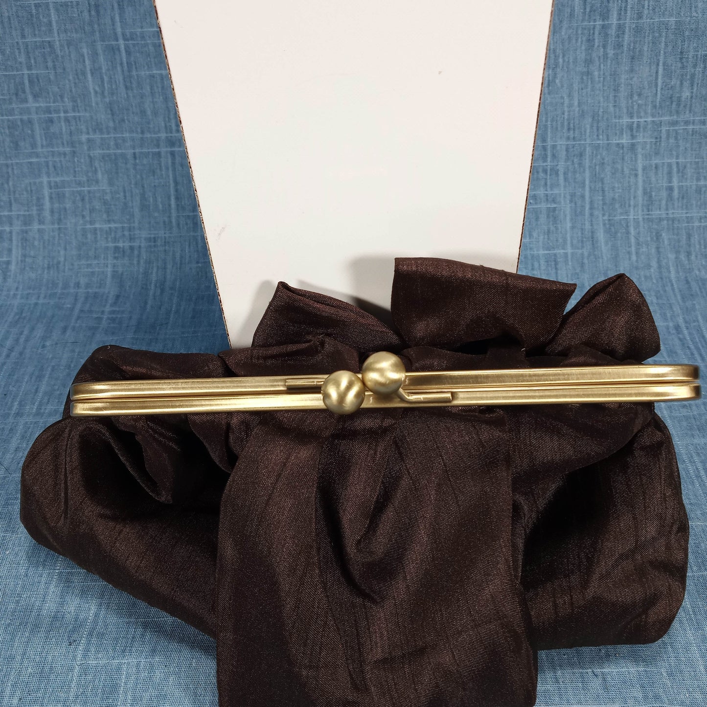 1970s Vintage Purse with Brown Fabric Bow Clutch