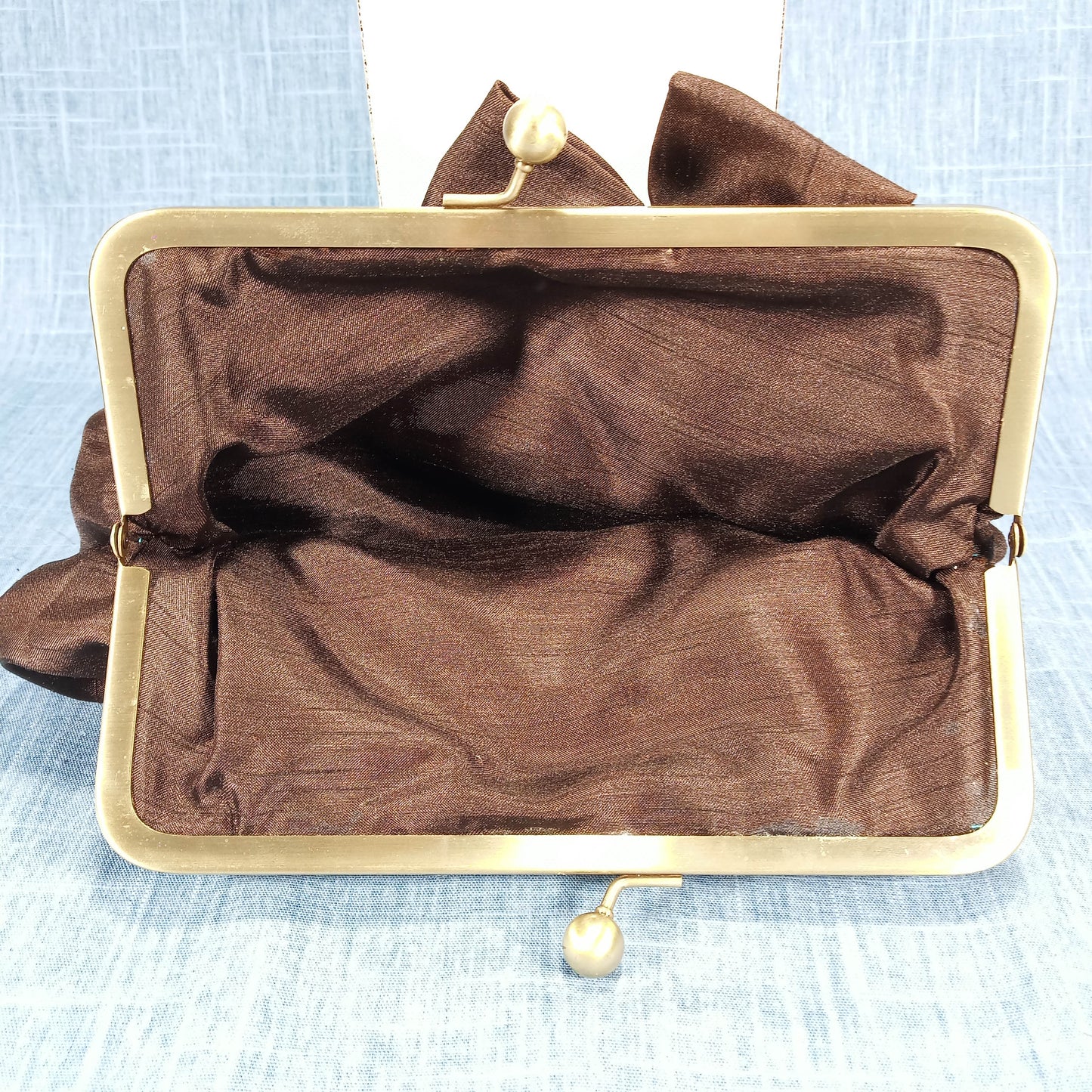 1970s Vintage Purse with Brown Fabric Bow Clutch