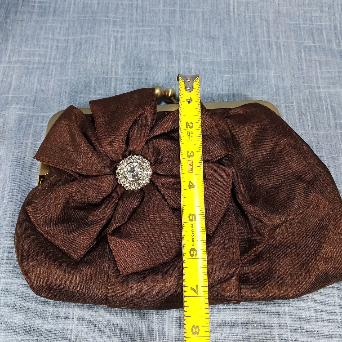 1970s Vintage Purse with Brown Fabric Bow Clutch