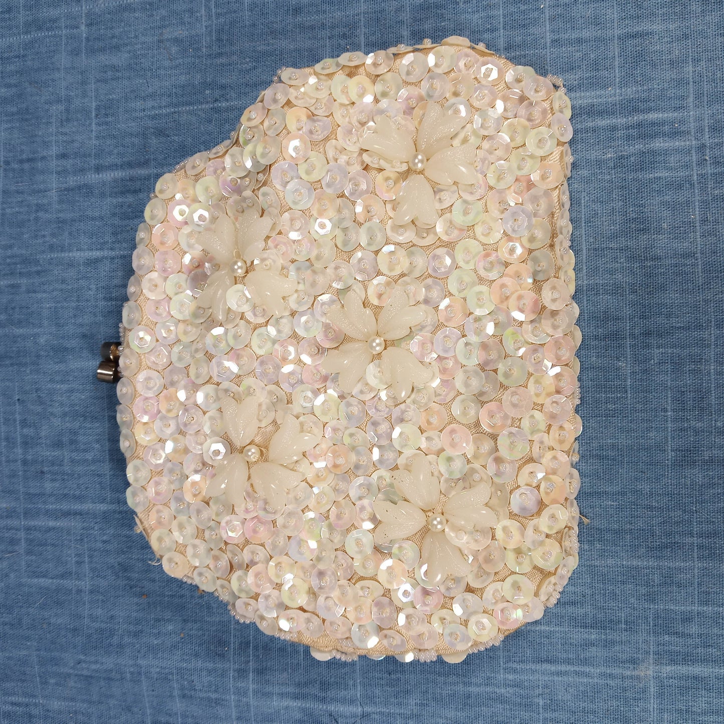 1950s Cream Sequin Beaded Purse – Made in Hong Kong