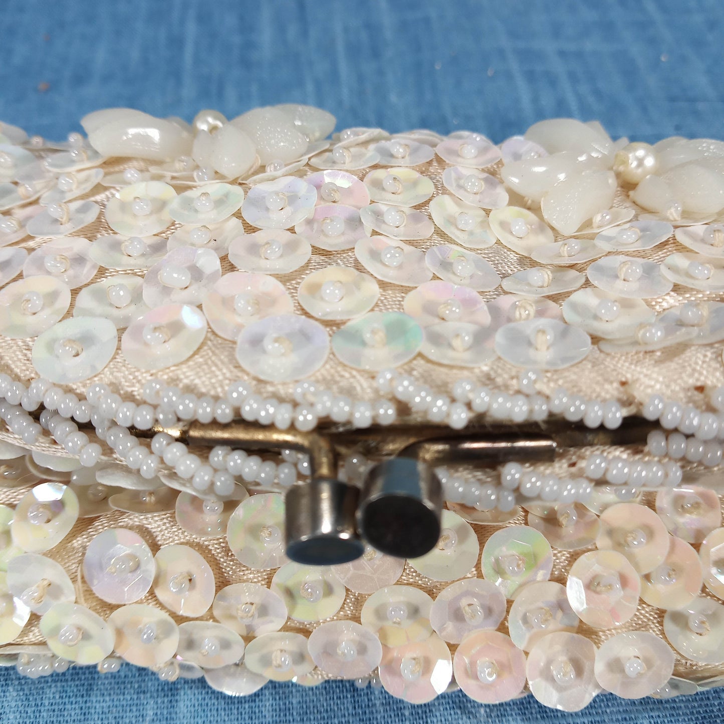 1950s Cream Sequin Beaded Purse – Made in Hong Kong