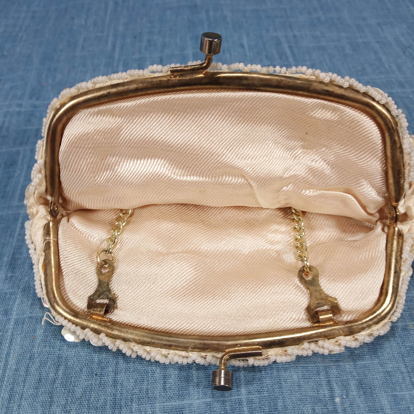 1950s Cream Sequin Beaded Purse – Made in Hong Kong
