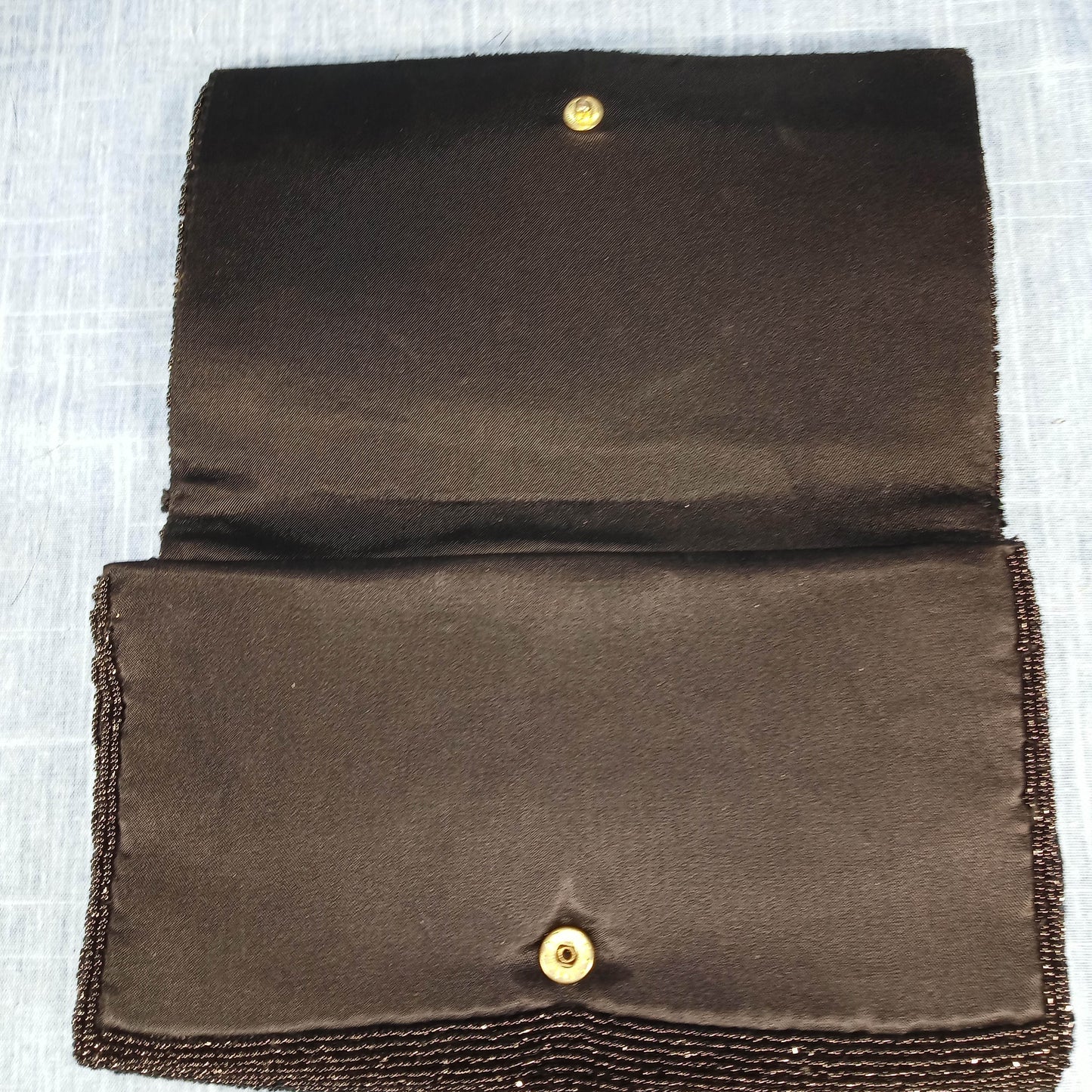 1960s Black and Bronze Hand Beaded Clutch by Walborg