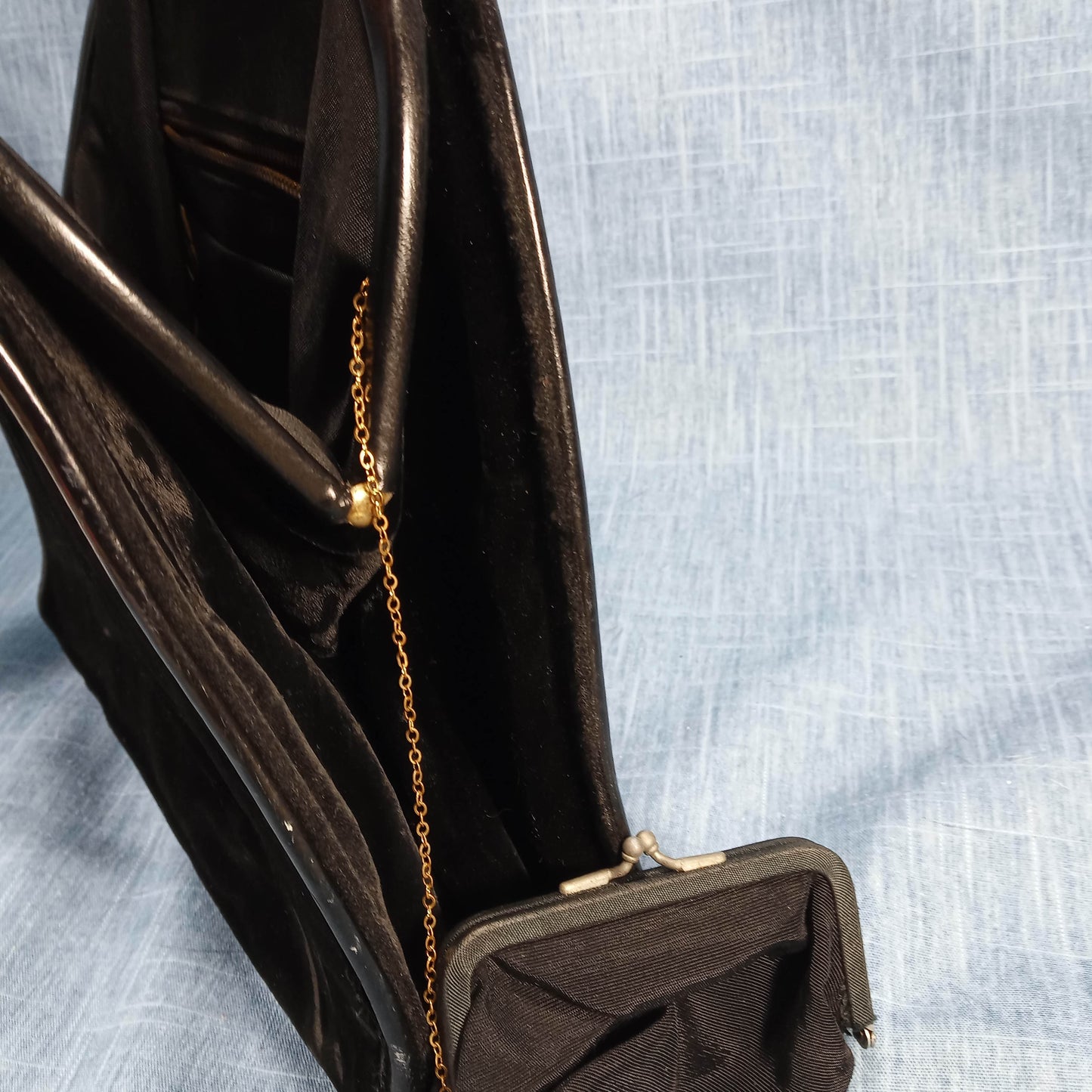 1940s Black Velvet Long Structured Purse