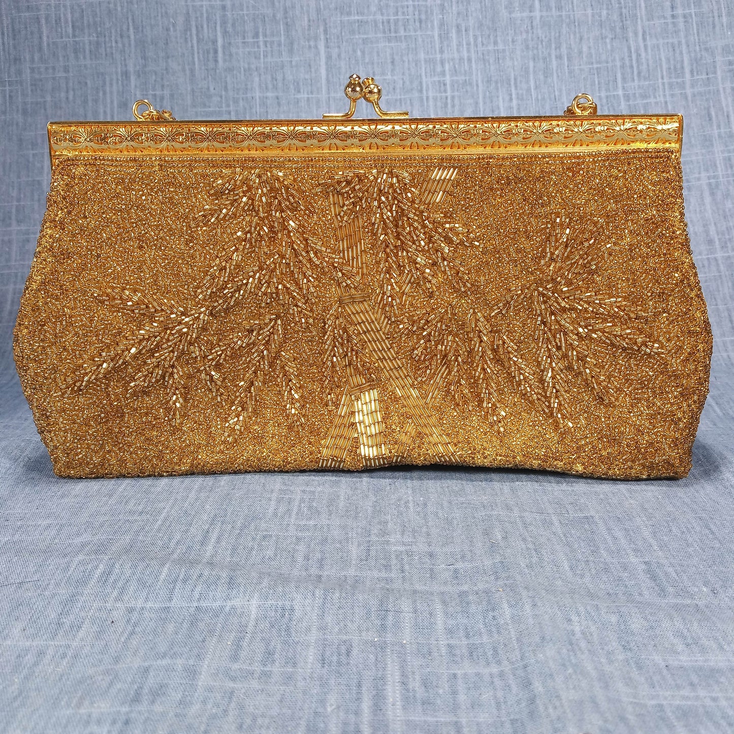 1950s Gold Hand Beaded Evening Bag Made in Hong Kong