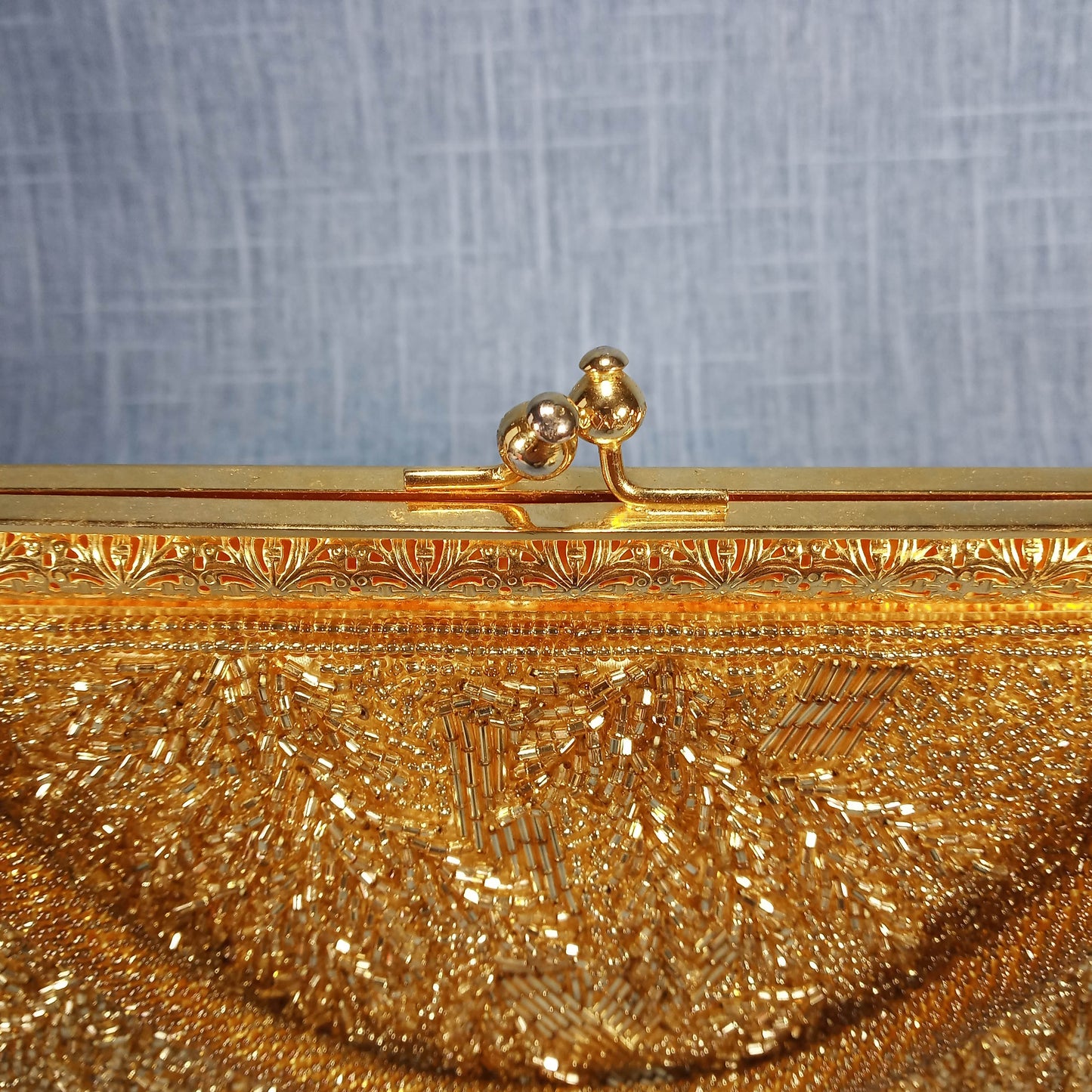 1950s Gold Hand Beaded Evening Bag Made in Hong Kong