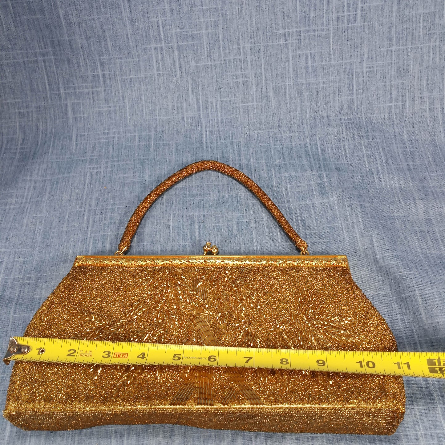 1950s Gold Hand Beaded Evening Bag Made in Hong Kong