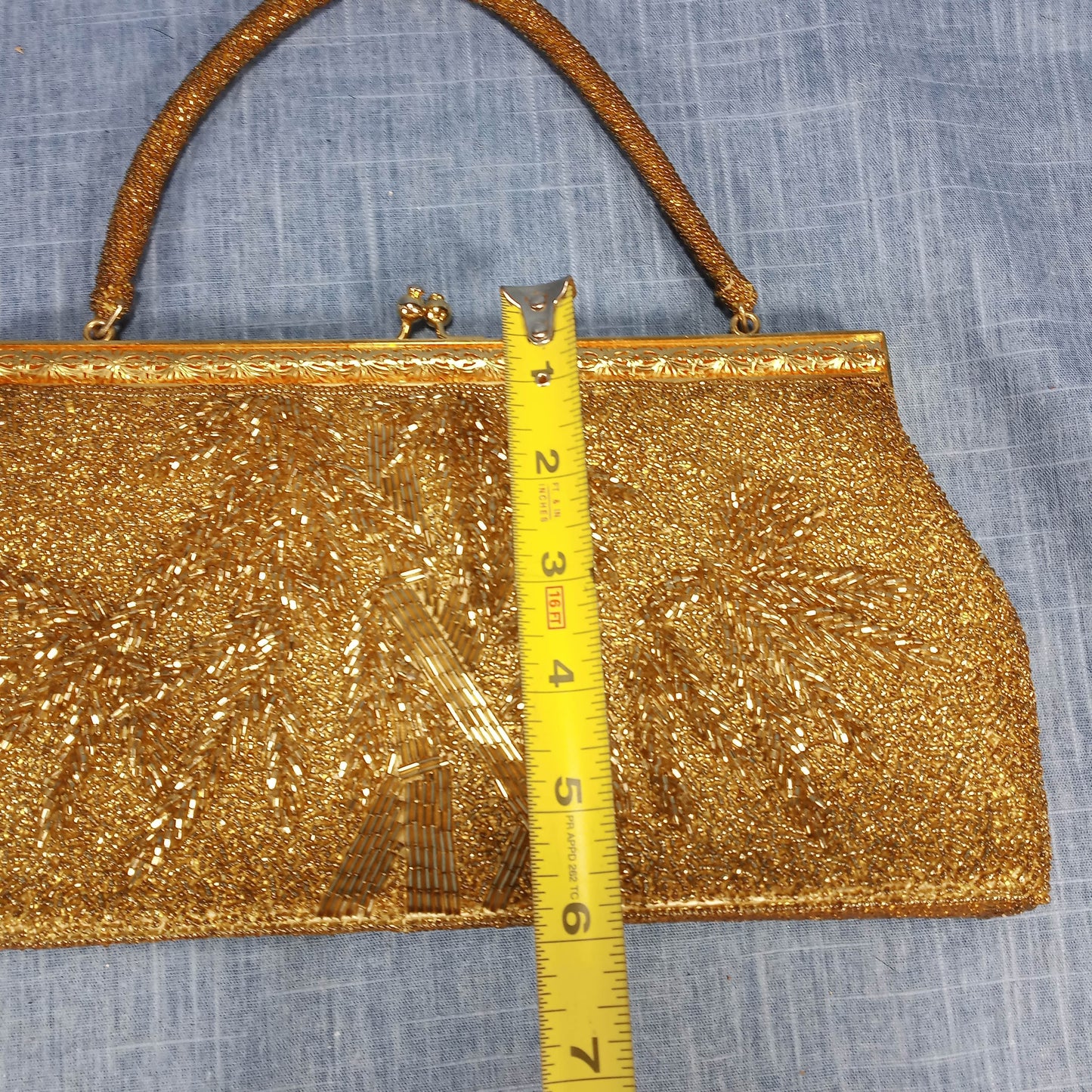 1950s Gold Hand Beaded Evening Bag Made in Hong Kong
