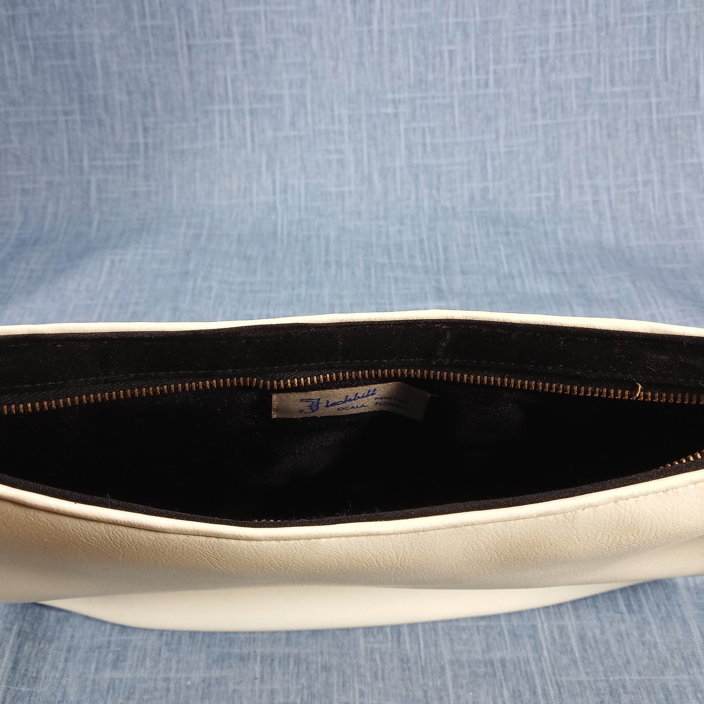 1960s White Leather Clutch Purse with Black Faux Fur by Flechbilt