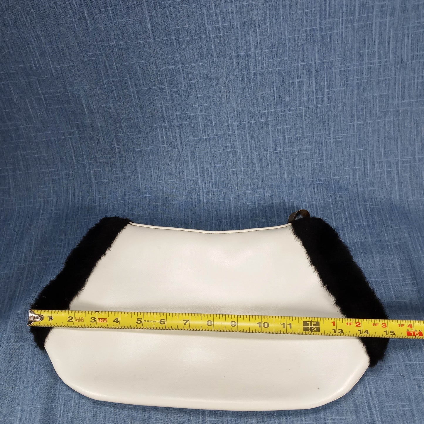 1960s White Leather Clutch Purse with Black Faux Fur by Flechbilt