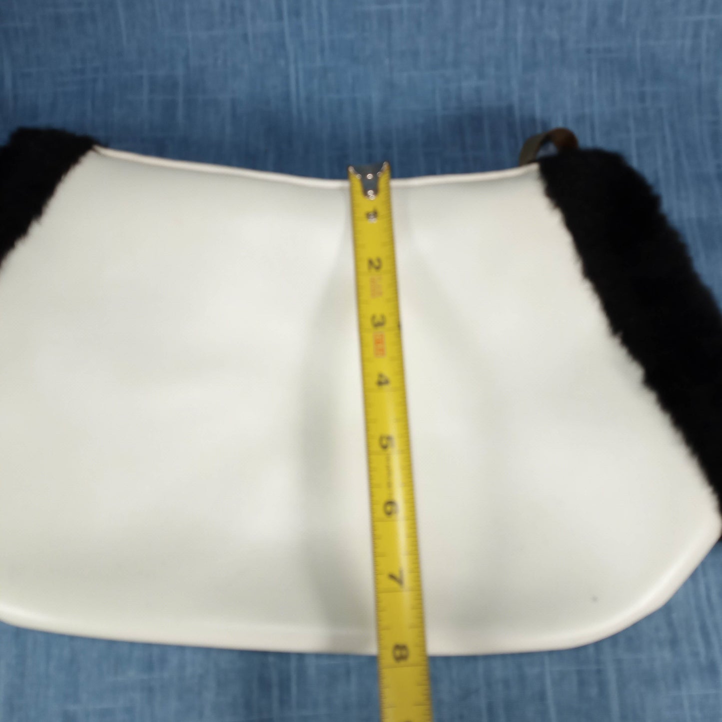 1960s White Leather Clutch Purse with Black Faux Fur by Flechbilt