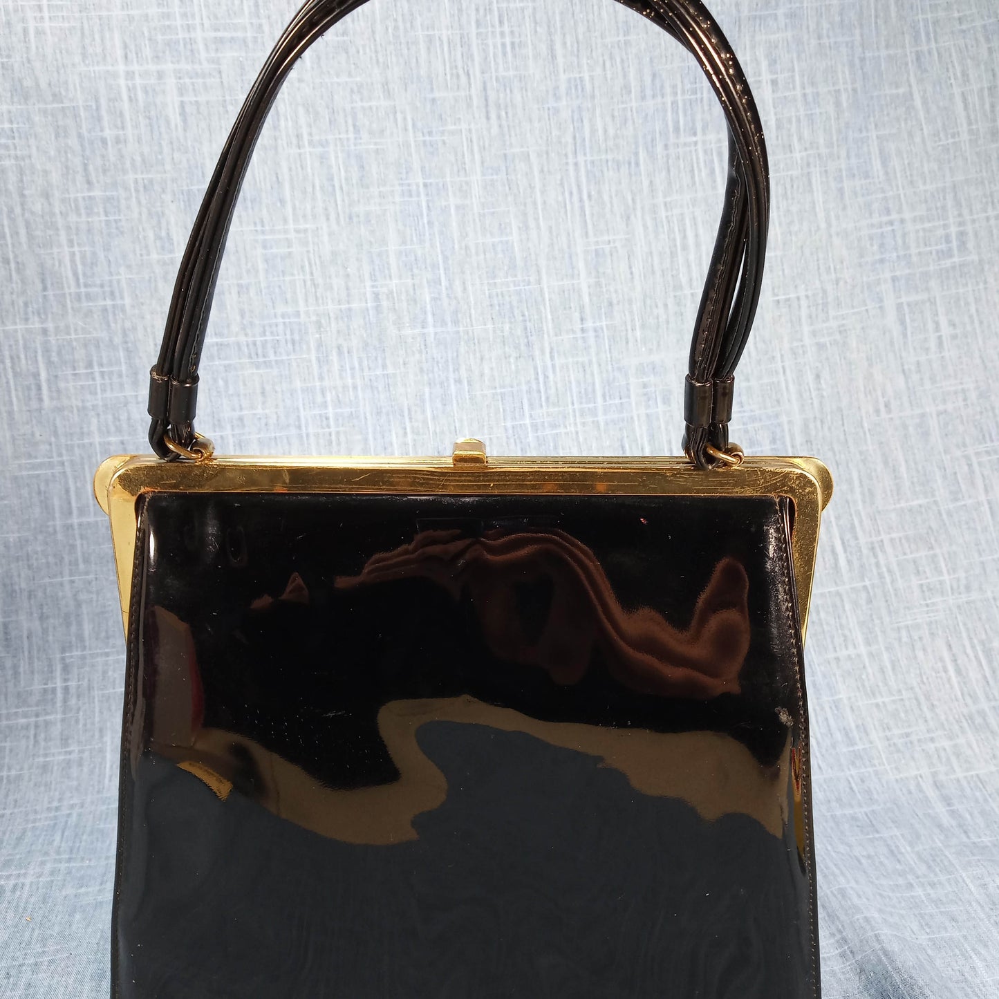 1950s Black Patent Leather Purse with Tortoise Detail by Ingber