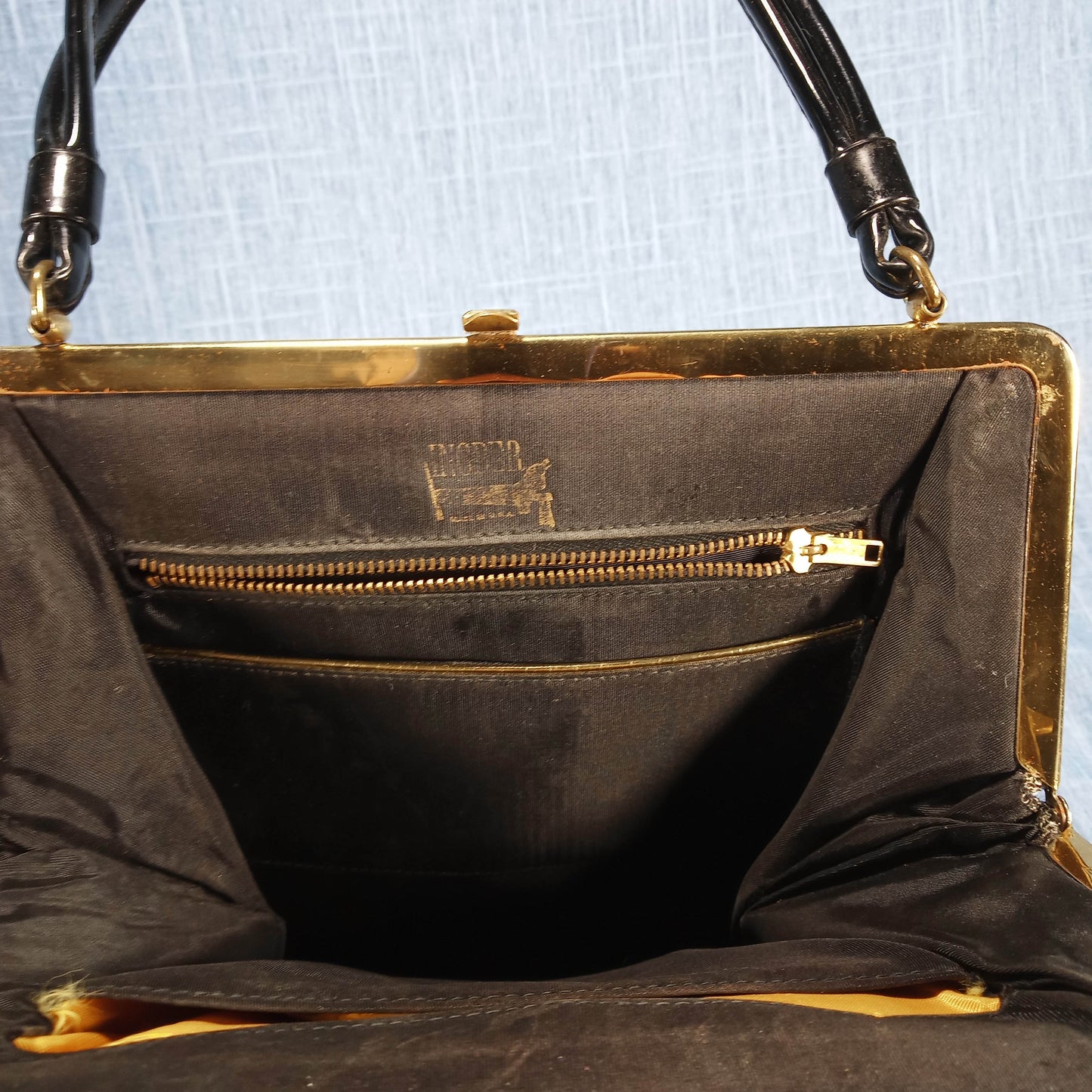 1950s Black Patent Leather Purse with Tortoise Detail by Ingber
