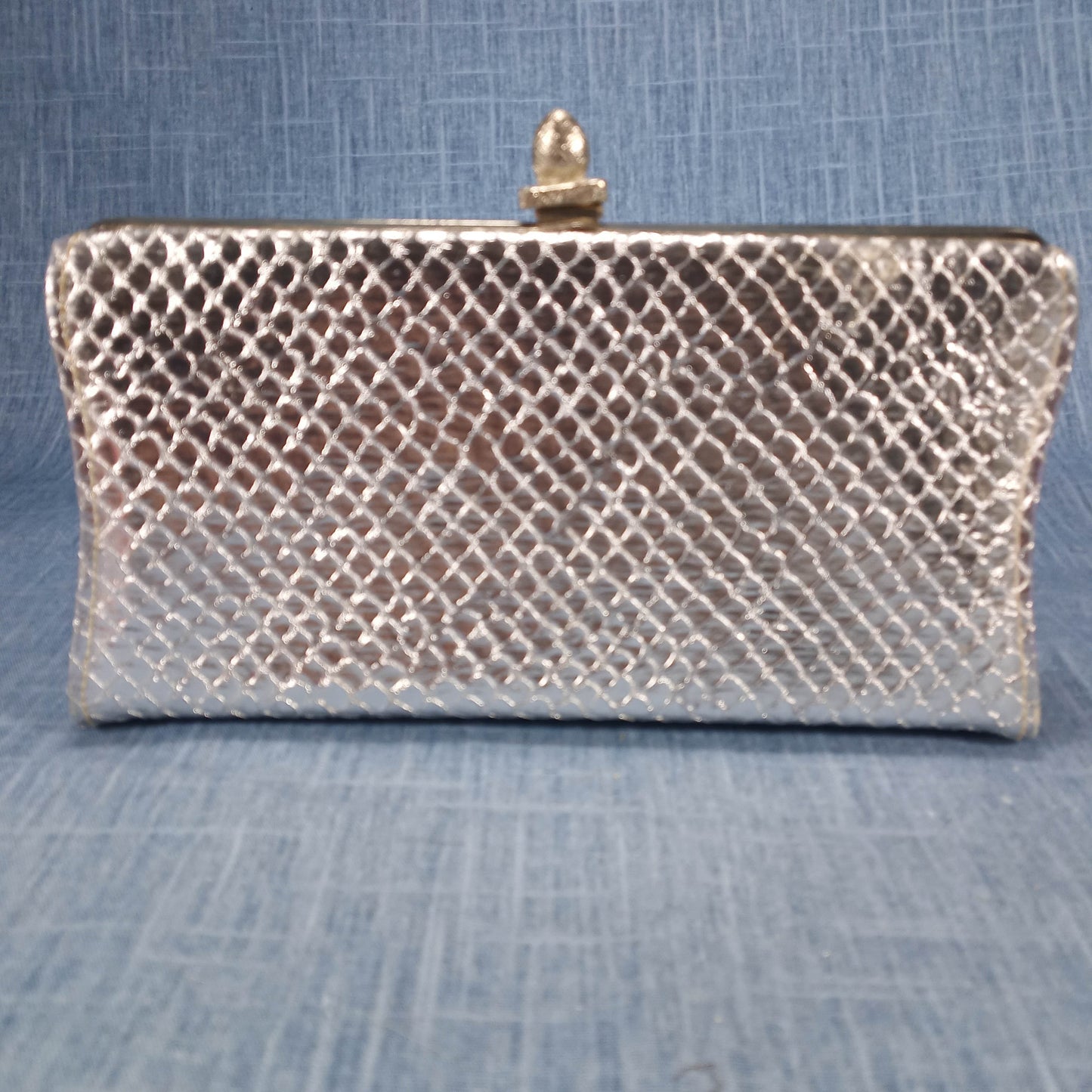 1960s Silver Clutch with a Black Lining