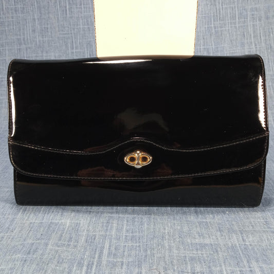 1960s Vintage Patent Black Clutch by Ande'