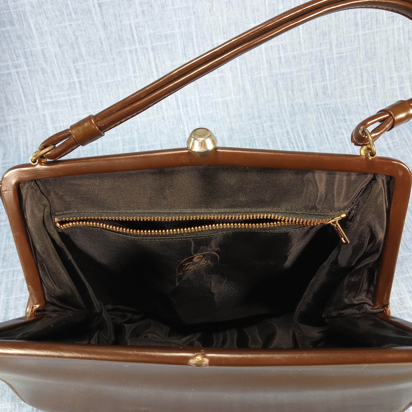 1950s Chocolate Brown Tooled Leather Satchel Purse