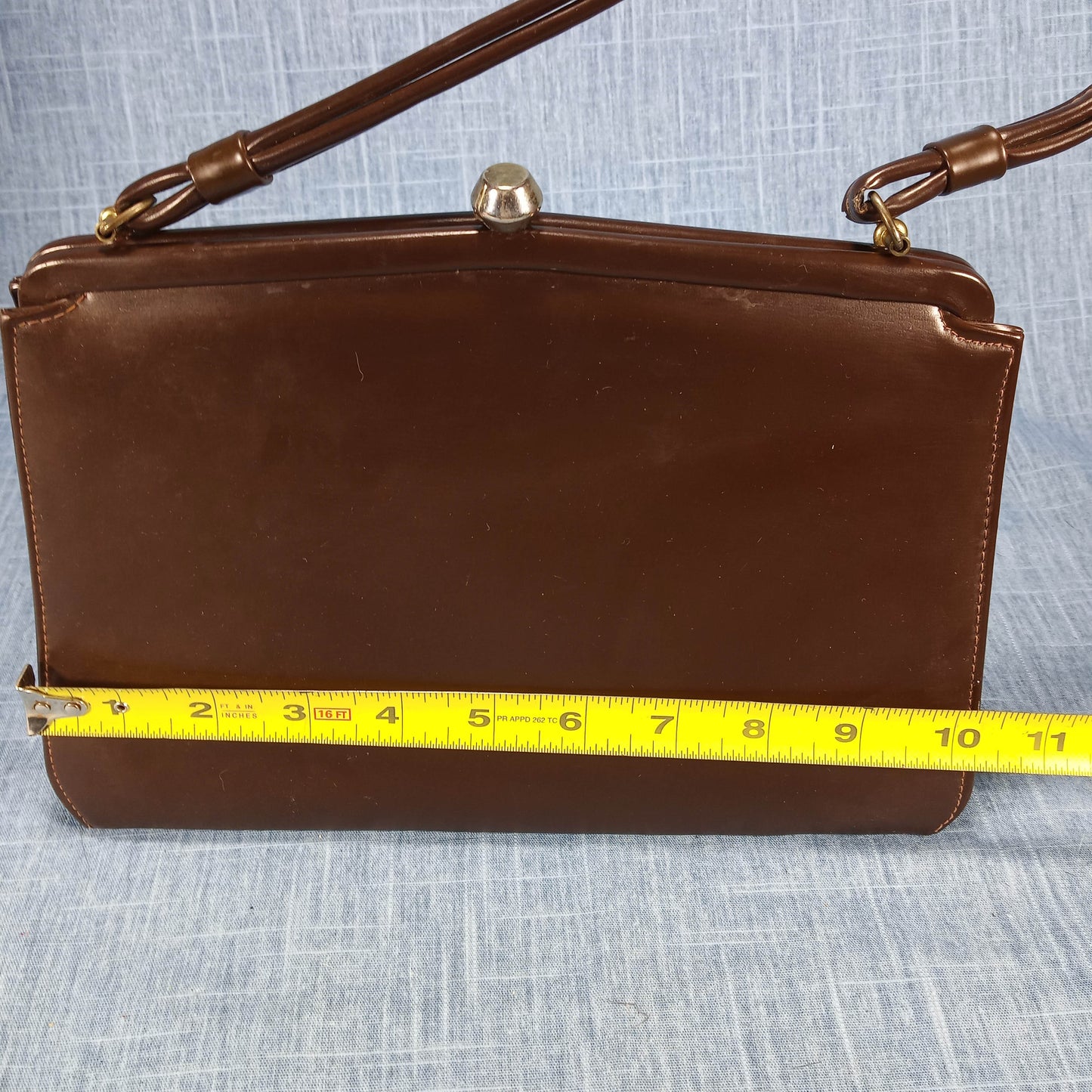 1950s Chocolate Brown Tooled Leather Satchel Purse