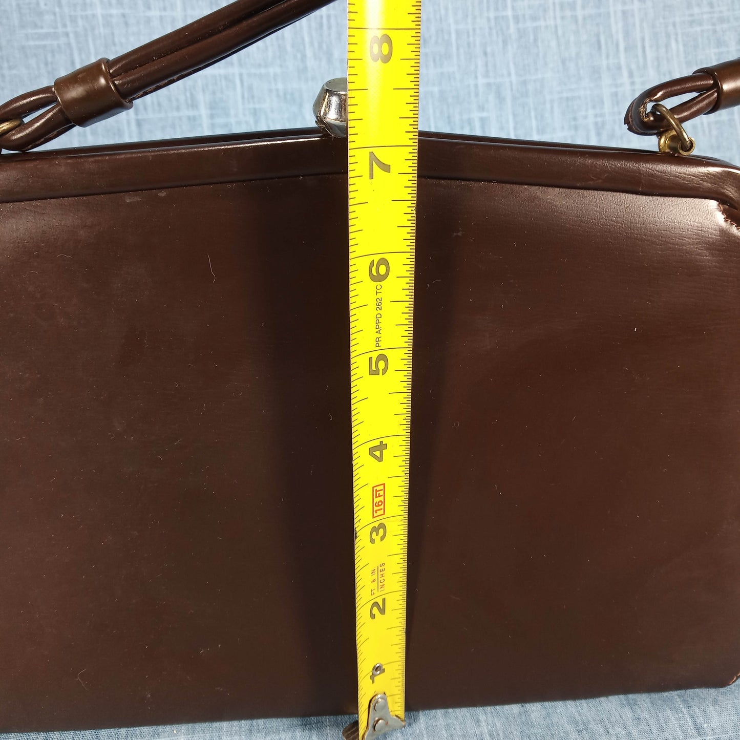 1950s Chocolate Brown Tooled Leather Satchel Purse