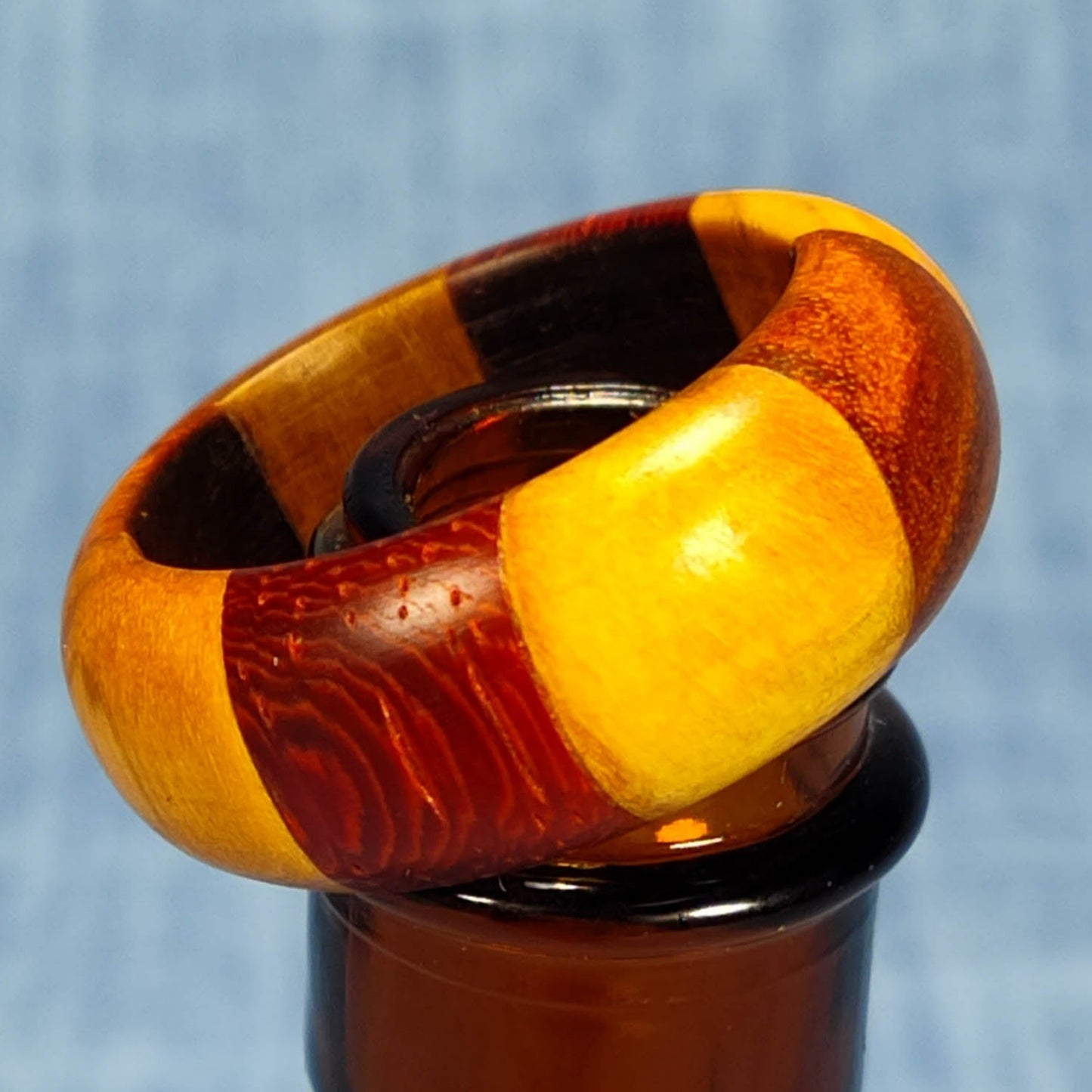 Padauk and Olive Wood Domed Hardwood Ring - Size 13.5 (US)