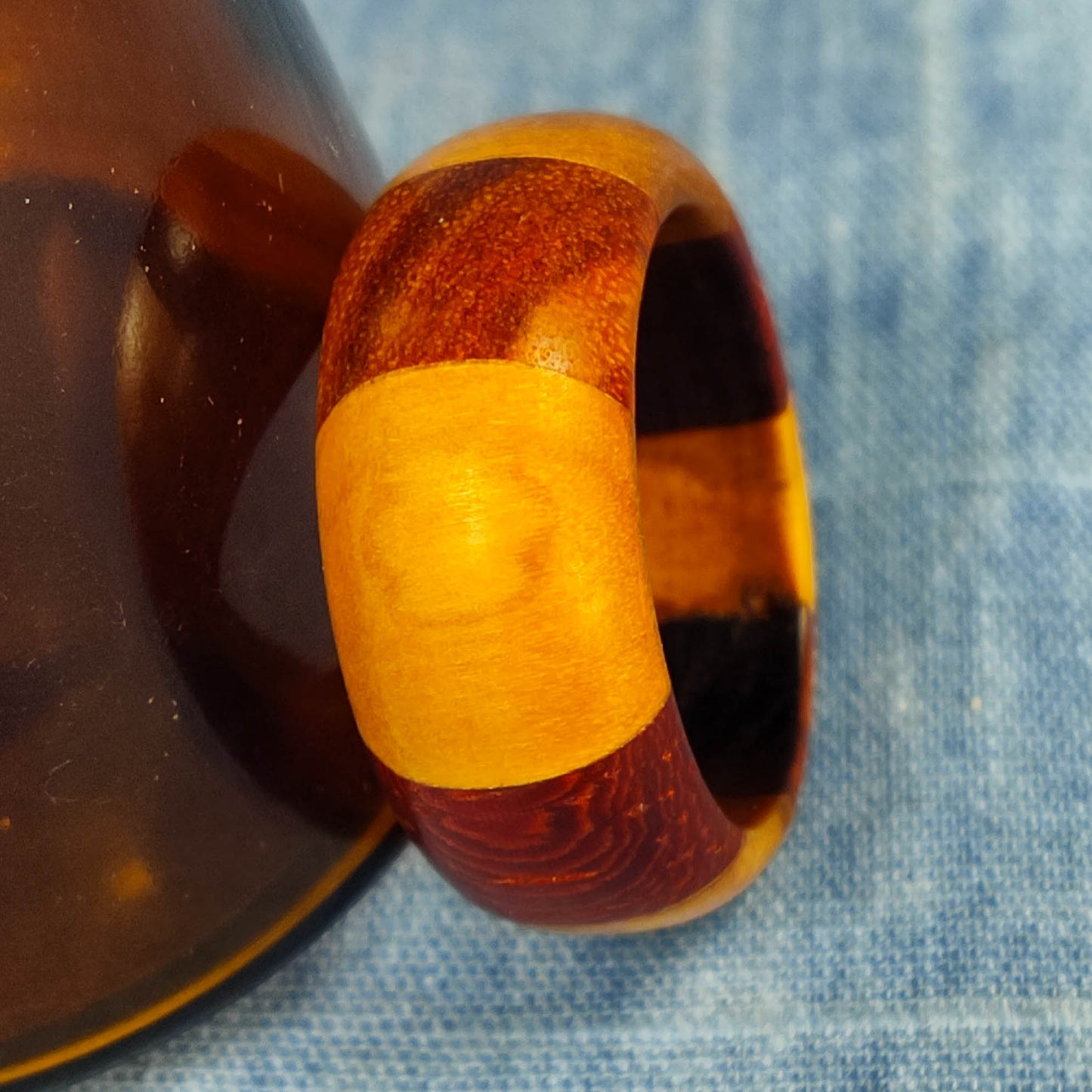 Padauk and Olive Wood Domed Hardwood Ring - Size 13.5 (US)