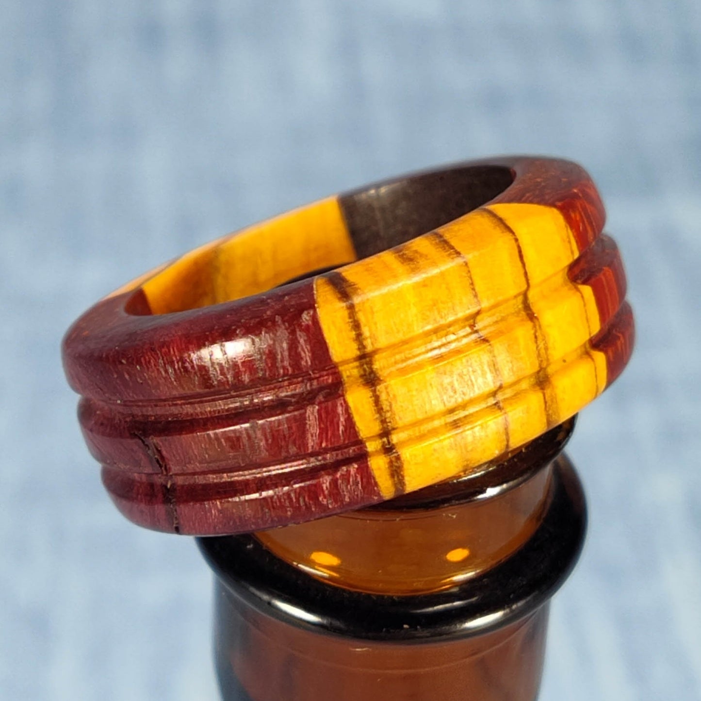 Padauk and Olive Wood Two Channel Hardwood Ring - Size 11.5 (US)
