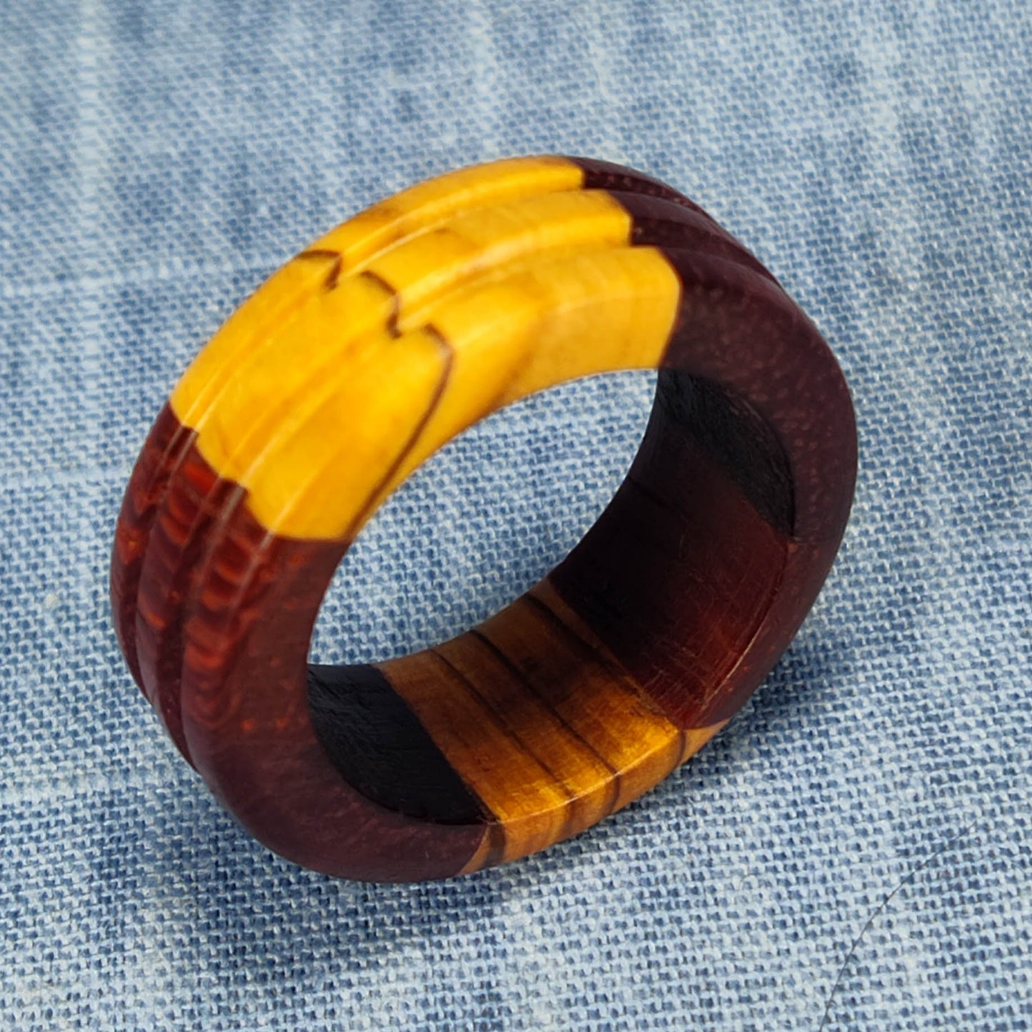 Padauk and Olive Wood Two Channel Hardwood Ring - Size 11.5 (US)