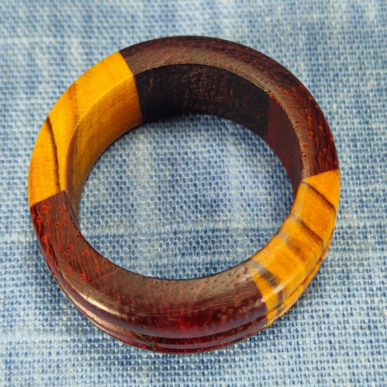 Padauk and Olive Wood Two Channel Hardwood Ring - Size 11.5 (US)