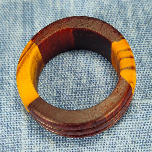 Padauk and Olive Wood Two Channel Hardwood Ring - Size 11.5 (US)