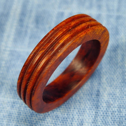 Triple Channel Hardwood Ring Made from Briarwood - Size 10.0 (US)