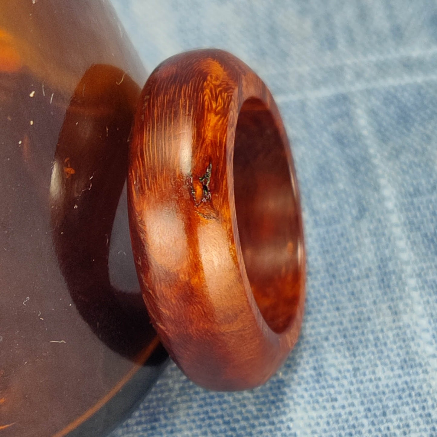 Domed Hardwood Ring Made from Briarwood - Size 7.5 (US)
