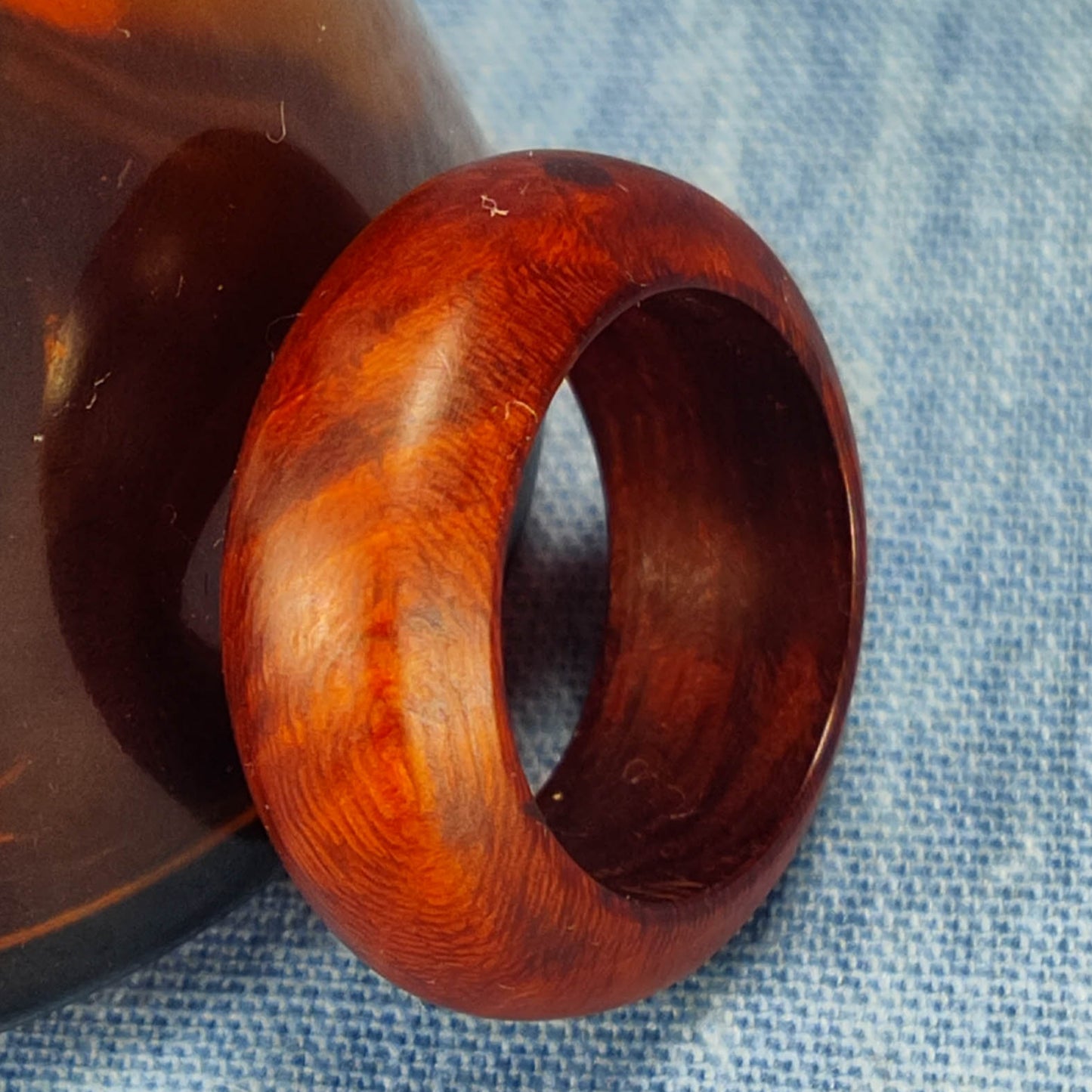 Domed Hardwood Ring Made from Briarwood - Size 7.0 (US)