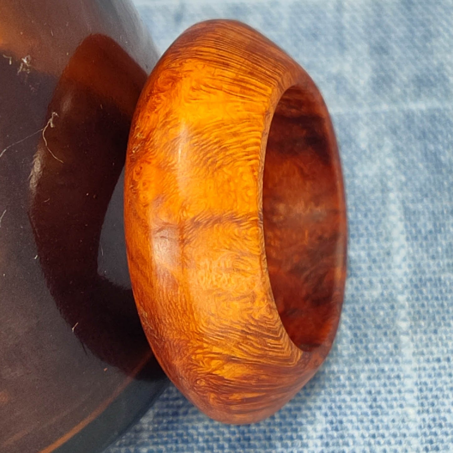 Domed Hardwood Ring Made from Briarwood - Size 8.5 (US)