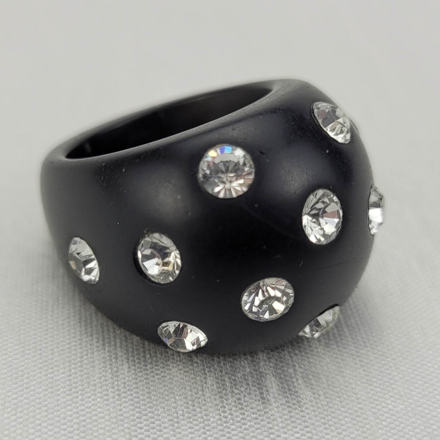 1960's Black Chunky Dome Ring with Crystals