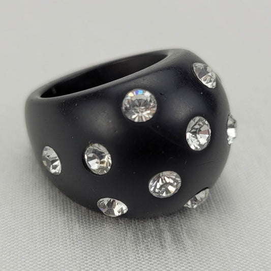 1960s Vintage Black Chunky Dome Ring with Crystals