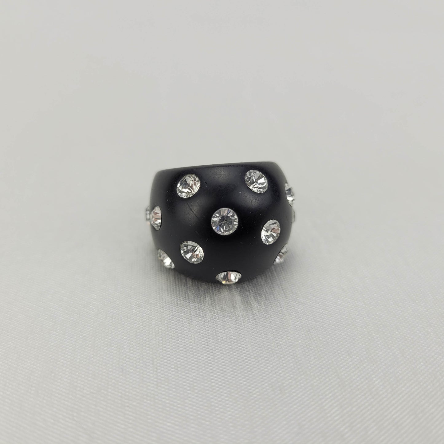 1960's Black Chunky Dome Ring with Crystals