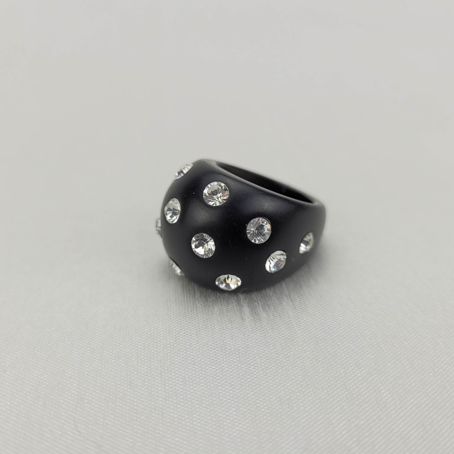 1960's Black Chunky Dome Ring with Crystals