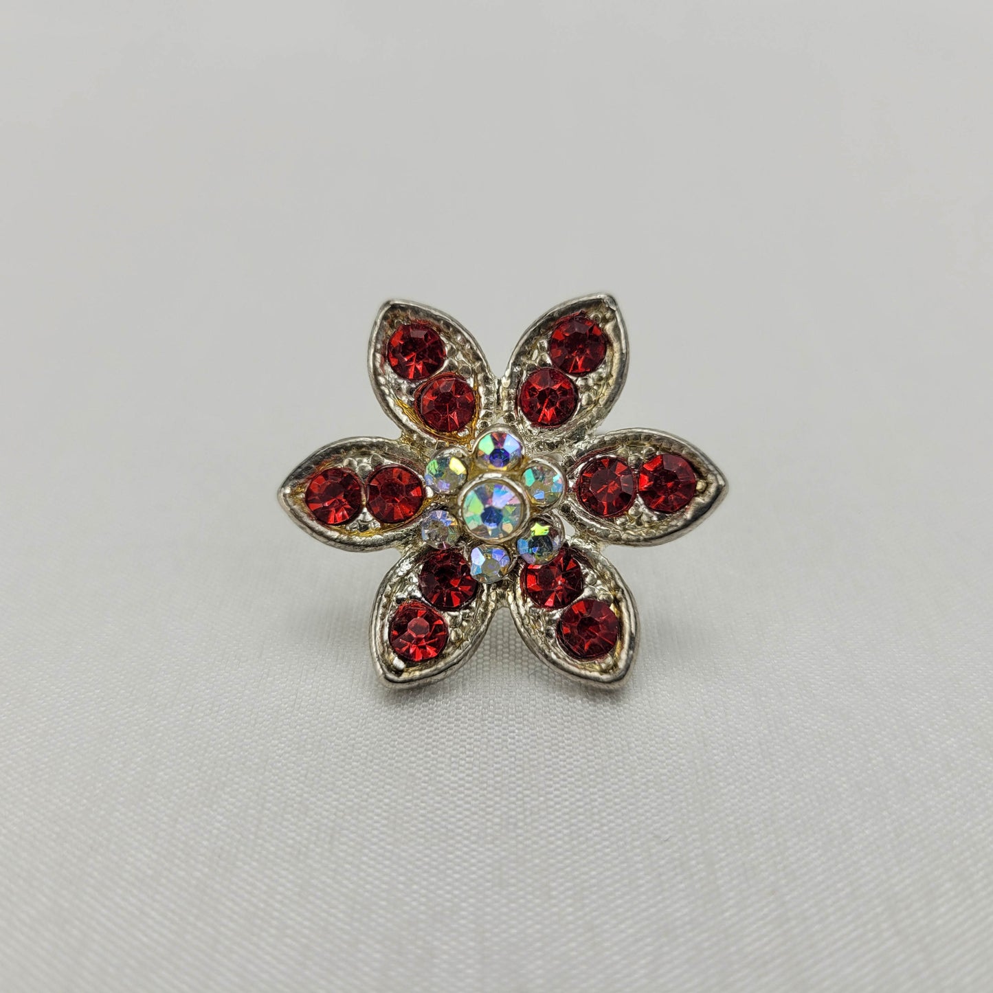 1960's Orange and Aurora Borealis Rhinestone Flower Ring