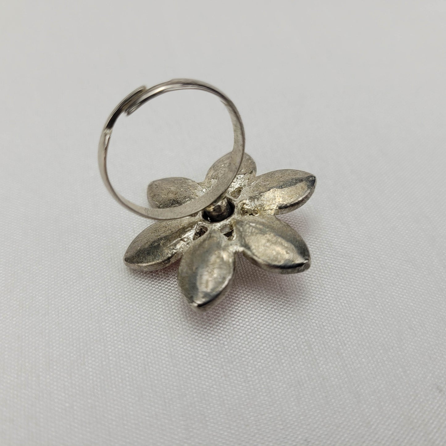 1960's Orange and Aurora Borealis Rhinestone Flower Ring
